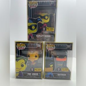 Funko Pop!  Black Light Glow Batman Joker Harley Hot Topic Exclusive Set of 3